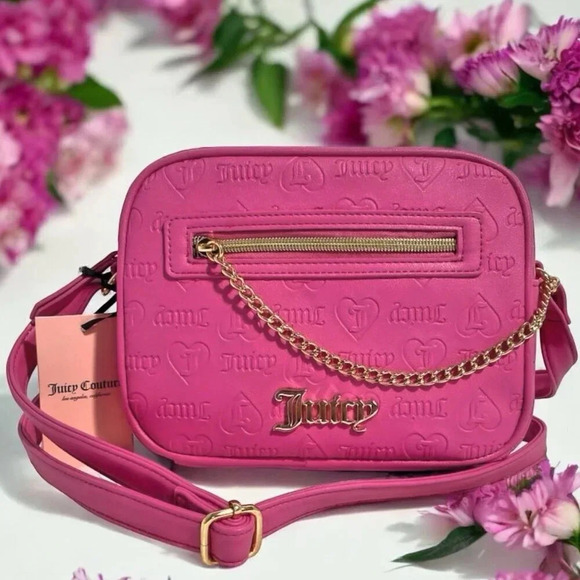 Juicy Couture Bestseller Chain Up Camera Crossbody Pink Purse Emboss Bag NWT - Picture 1 of 10